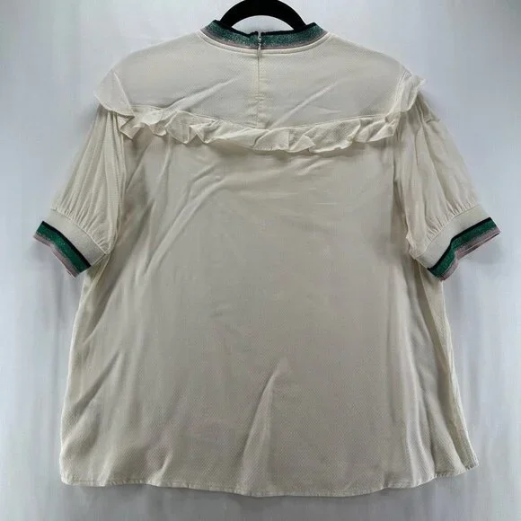 A Picture's Worth Top Womens L Embroidered Ruffled Yoke Short Sleeve Off White - Picture 2 of 11